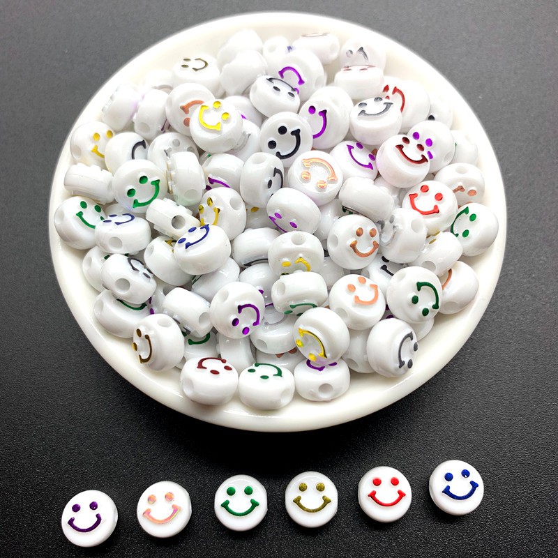 50pcs / Pack 10mm Manik-Manik Akrilik Motif Smiley Untuk Gelang