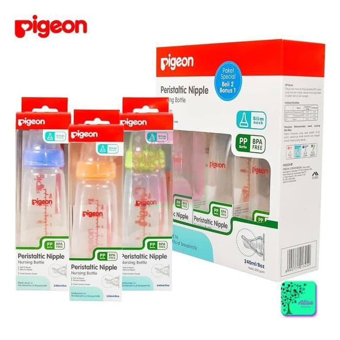 BOTOL PIGEON PERISTALTIC STANDART 240ML 3IN1 / BOTOL SUSU