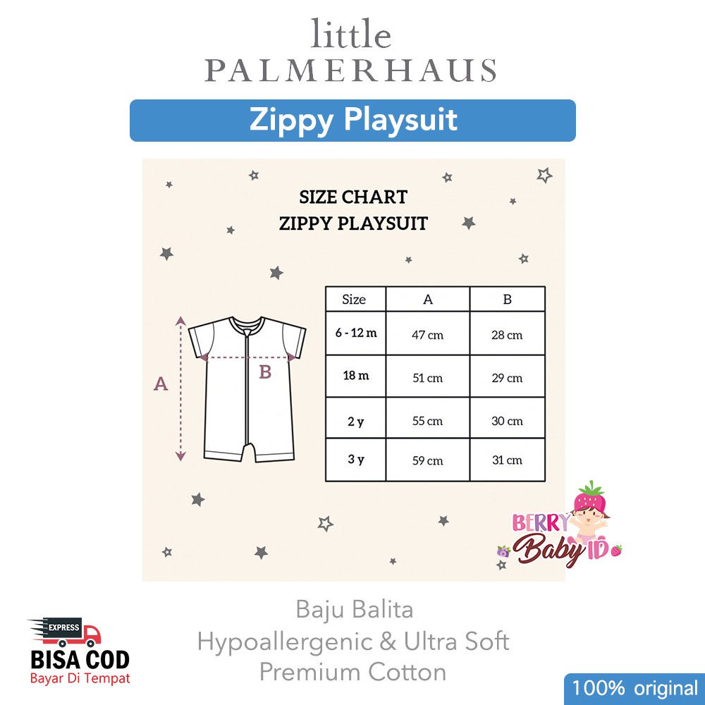 Little Palmerhaus Zippy Playsuit Baju Bayi Balita Jumper Bayi Boy Girl Berry Mart