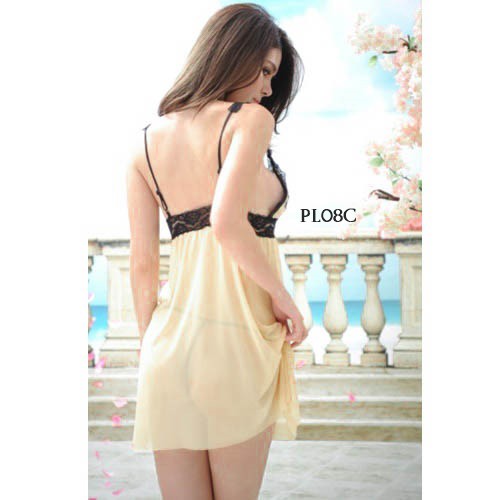 [SIAP KIRIM] BAJU TIDUR SEXY HOME DRESS LACE LINGERIE SEKSI BROKAT PREMIUM CREAM PL08C