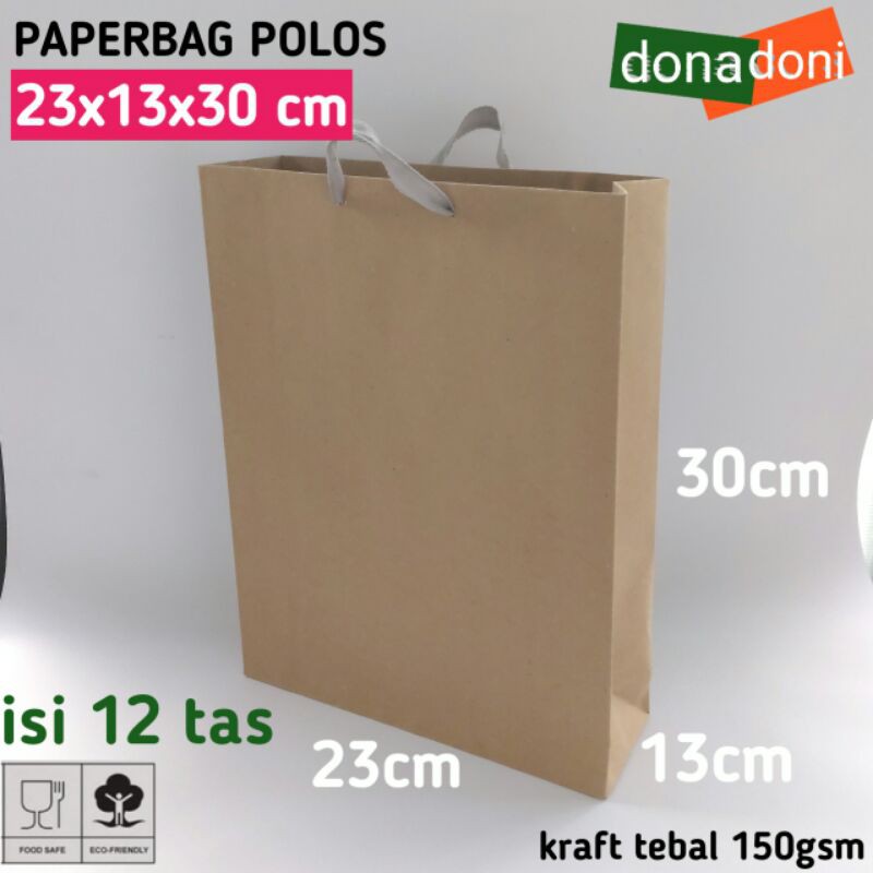 

isi 12 paperbag polos 23x13x30 kantong kertas tas kertas paper bag murah shopping bag