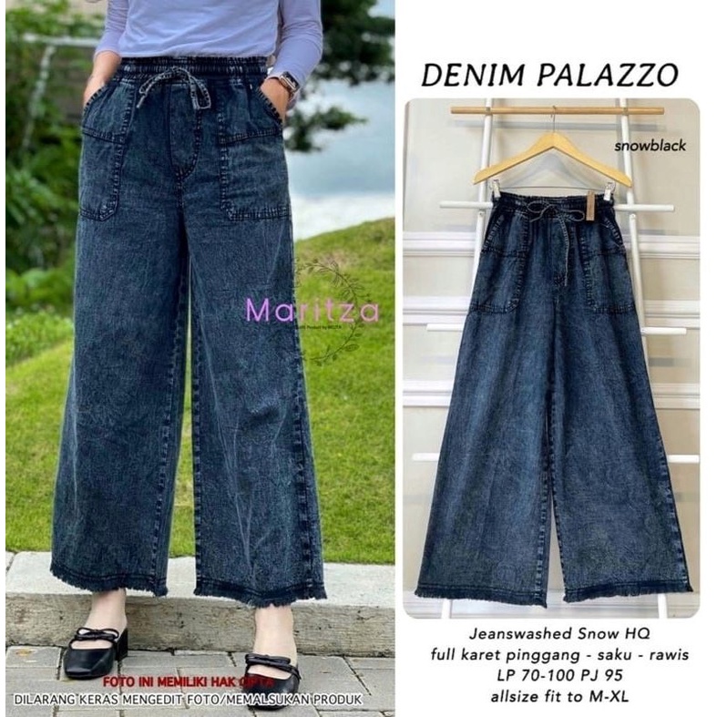 Celana Panjang Boyfriend Jeans original Kulot Wanita Jumbo Palazzo Pinggang