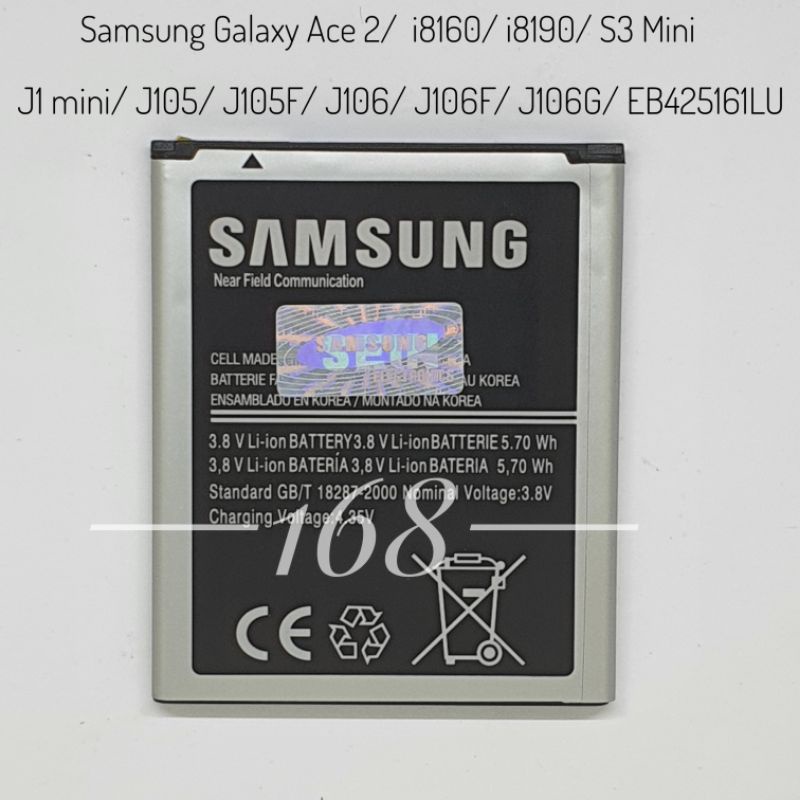 Baterai Batre Samsung Galaxy Ace 2 i8160 S3 Mini i8910 EB425161LU Batere J1 Mini J105 J105F J106