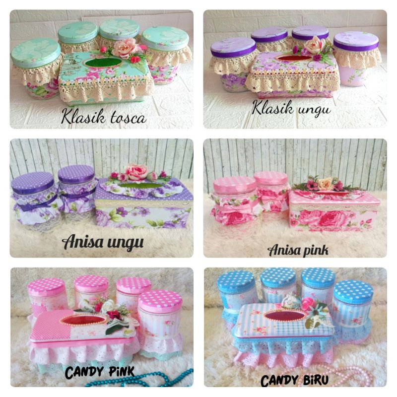 toples 800ml set lebaran isi 4toples + kotak tisu shabby