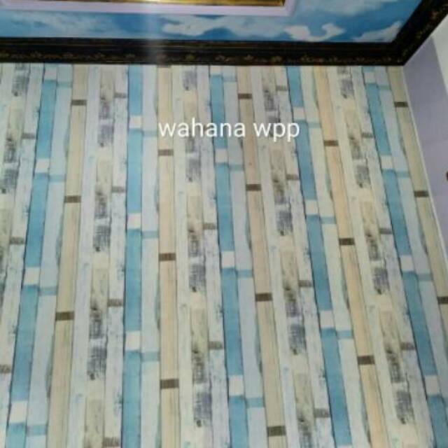Wallpaper sticker Vintage biru krem 45 cm x 9 meter / walpaper dinding