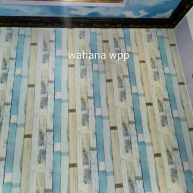 Wallpaper sticker Vintage biru krem 45 cm x 9 meter / walpaper dinding