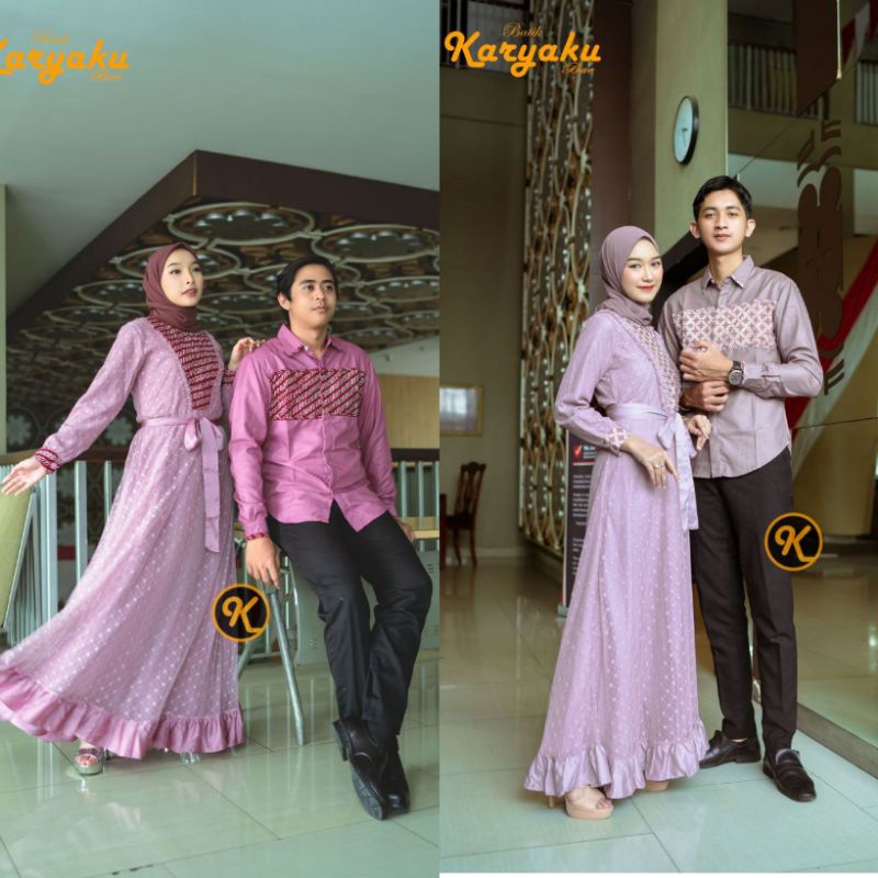 Baju Batik Couple Gamis Kondangan Dress Muslim Wanita Pakaian Fashion Gaun Pekalongan