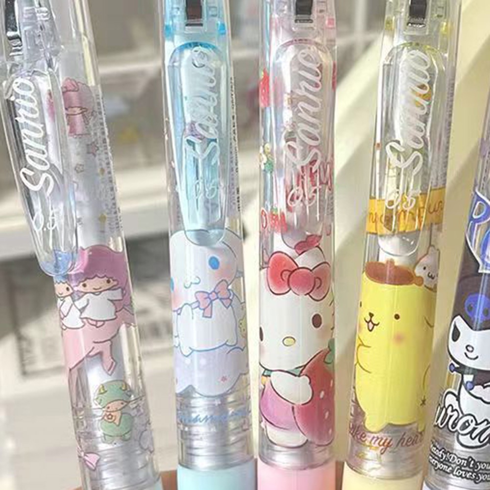 6pcs Pulpen Tinta Hitam Motif Kartun Sanrio Lucu Untuk Sekolah / Kantor