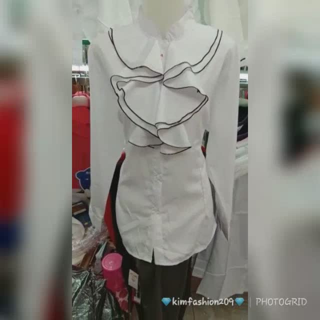 Jual Kimfashion209 -Atasan Kemeja kerja wanita ruffle putih panjang