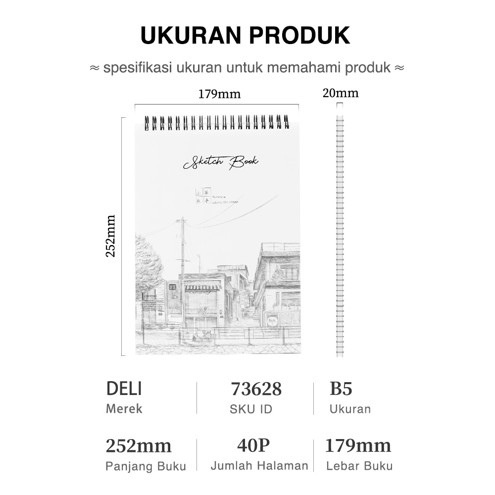 Deli Buku Gambar B5 Vertikal Jilid Spiral, 40 Halaman, Dapat Dibalik 360 Derajat 73628