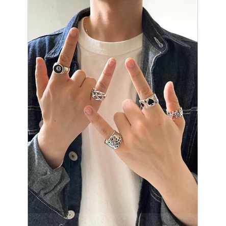 5pcs / Set Cincin Desain Poker Billiards Gaya Punk Goth Kpop Hip Hop Korea Untuk Pria Dan Wanita