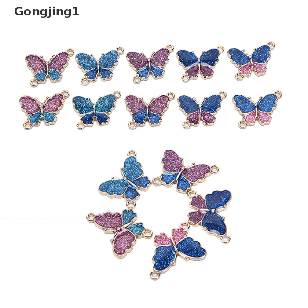 Gongjing1 10Pcs / Kantong Liontin Butterfly Enamel Berkilau Untuk Membuat Perhiasan DIY Charms