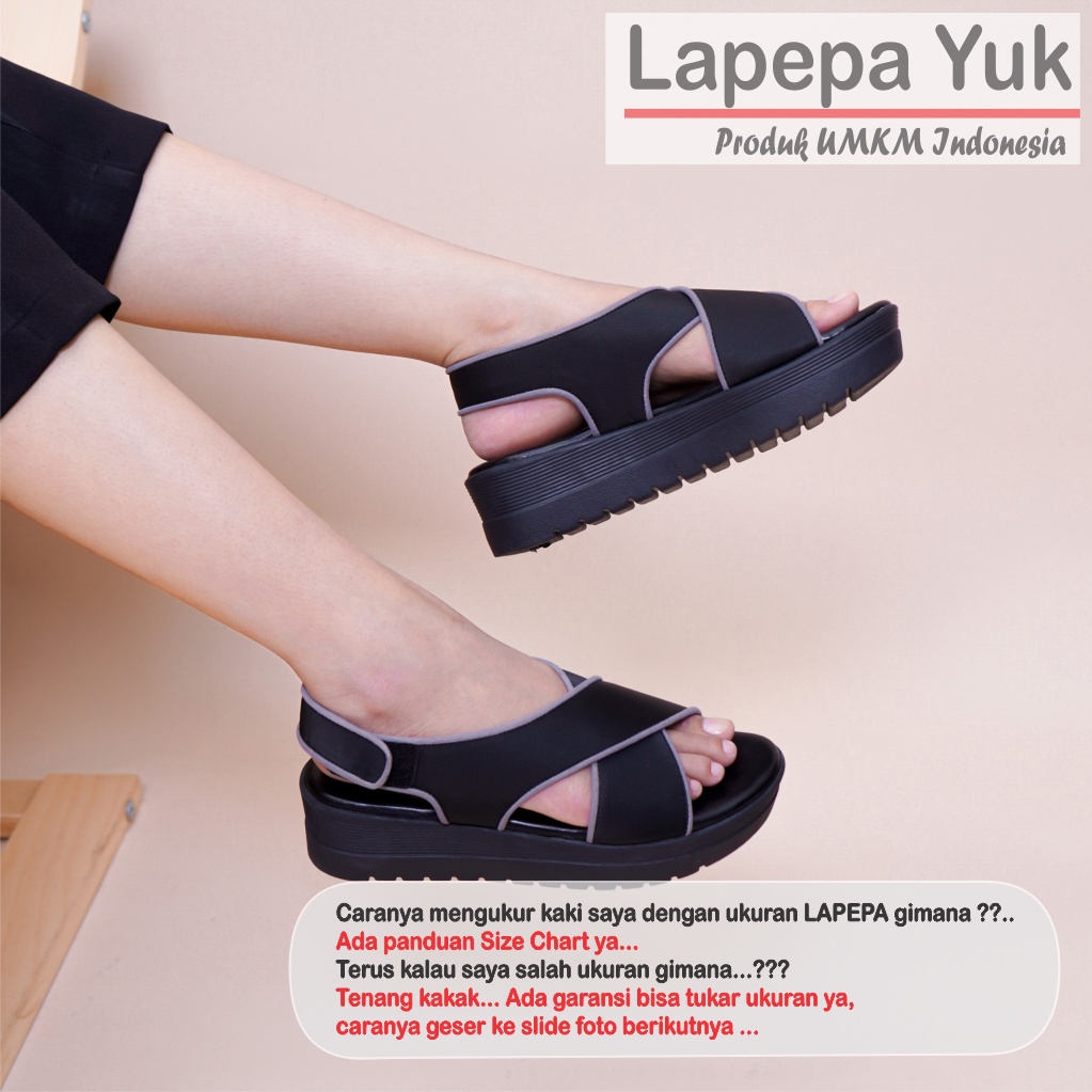 LAPEPA YUK -  Sepatu Sandal Wanita Wedges CLARIE ALL COLOR Model Ban dua Tali Strap belakang Hak Tinggi Sole 4 cm Spatu Sendal Gunung Cewek  Size 36 37 38 39 40 Warna Hitam Black Cewe Kekinian Premium Terbaru Shoes Ori Original Mall Official Store Promo