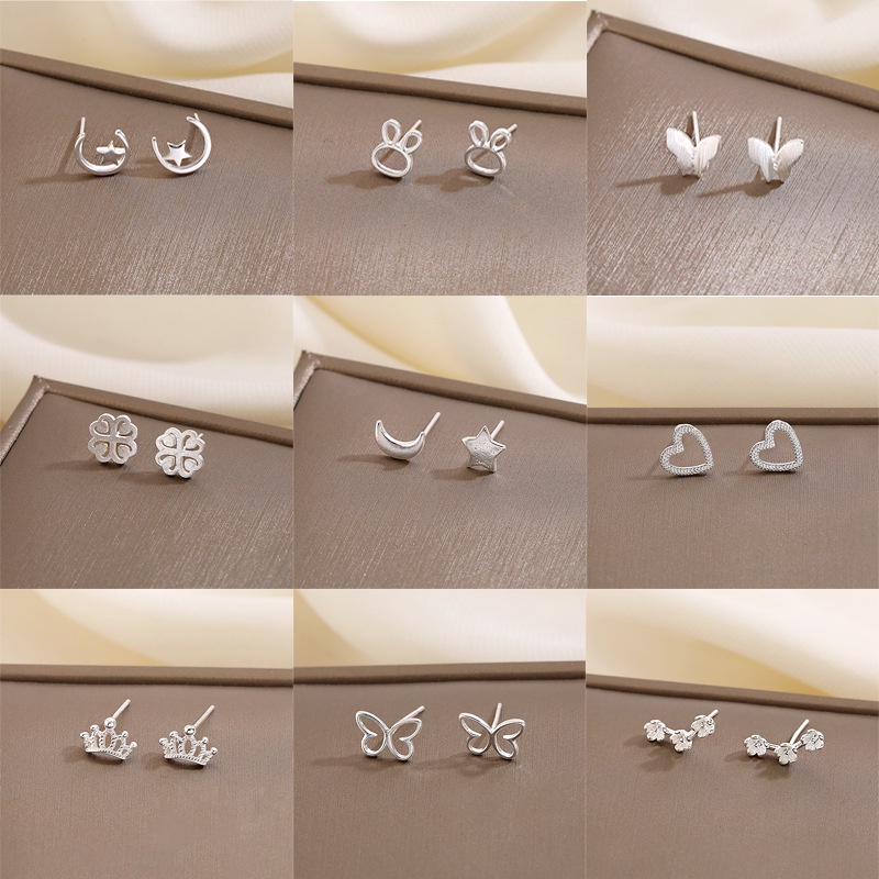 Perhiasan Anting S925 Silver Hypoallergenic Bentuk Bintang Kupu-Kupu Kelopak Bunga Gaya Korea