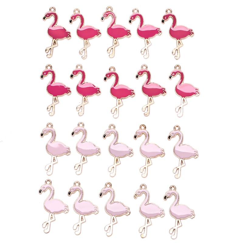 Hbid Glory 10PCS / Lot Charms Pedants / Flamingo Enamel Bahan Alloy Untuk DIY Perhiasan / Craft