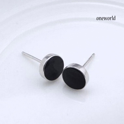 OW@ Men's Women's 925 Sterling Silver Black Vinyl Earrings Ear Studs Jewelry Charm