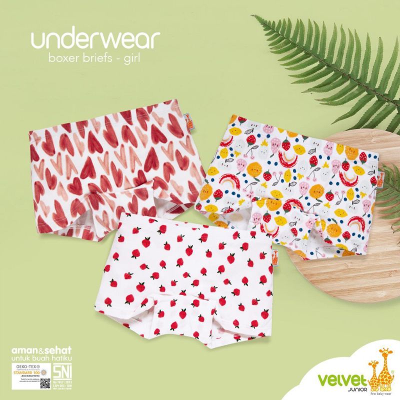 3pc_VELVET JUNIOR UNDERWEAR / CD BOXER VELVET TERBARU / CD ANAK  VELVET / BOXER ANAK GIRL VELVET JUNIOR