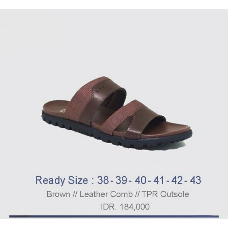 Sandal Kulit MLZ-6 Sendal Slide Pria Bapak2 Size 38-44 Sendal Cowok Kasul Kulit Original Brown, 42