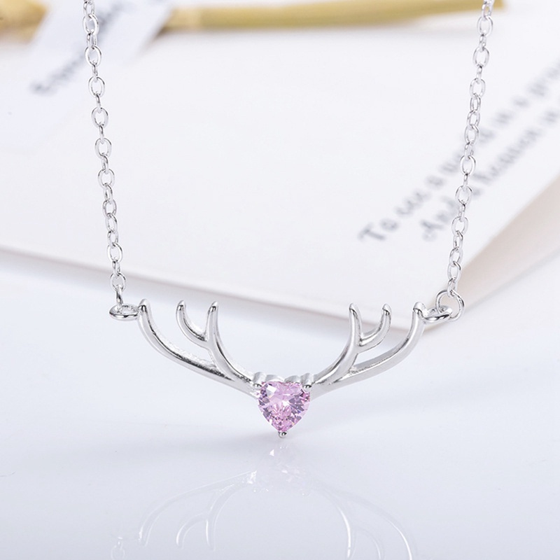 Kalung Rantai Sterling Silver 925 Dengan Liontin Rusa Aksen Batu Zircon Kubik Untuk Wanita