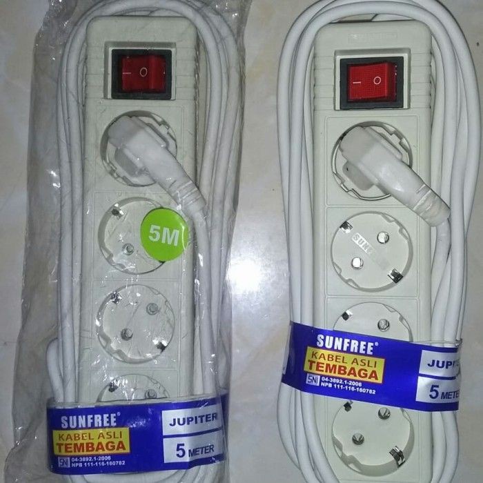 Sunfree Stop kontak 4 lubang + Kabel 5 Meter FSK 54 Jupiter