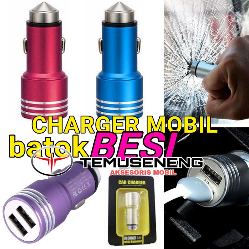 Batok Besi Charger Mobil Dual Usb Port Colokan Hp Android 3,1A Murah