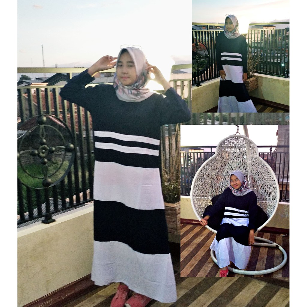Best Promo BAJU GAMIS LONG DRESS SECOND SIGN HITAM PUTIH KEREN MURAH Sale