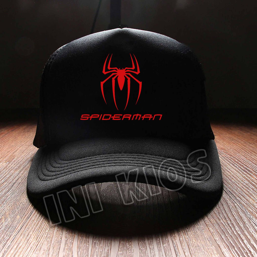KEREN Topi TRUCKER HITAM SPIDERMAN SUPERHERO Distro Pria Wanita Polos MANTAP