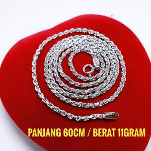 KALUNG PERAK 925 LAPIS EMAS PUTIH  KALUNG SILVER 925  KALUNG PRIA MODEL TAMBANG 60CM