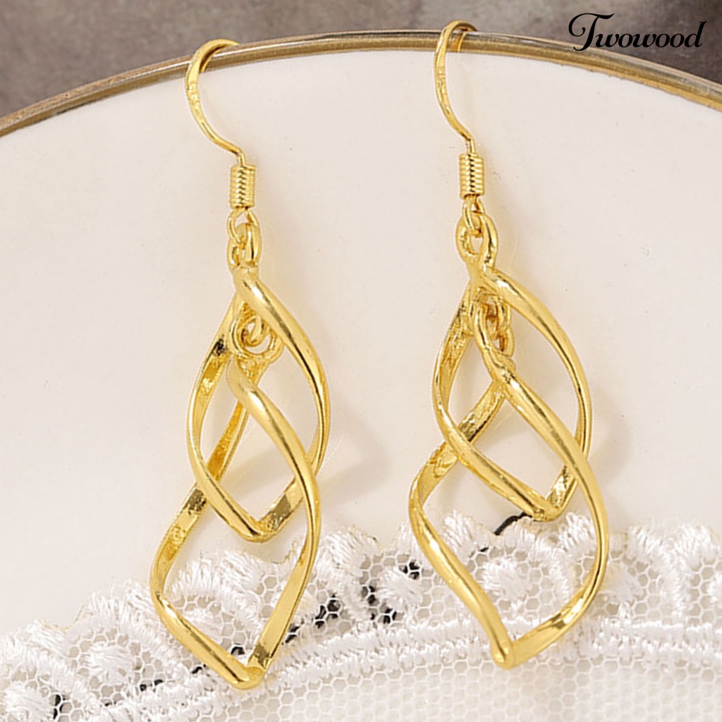 1 Pasang Anting Hook Linear Swirl Gaya Bohemian Tahan Lama