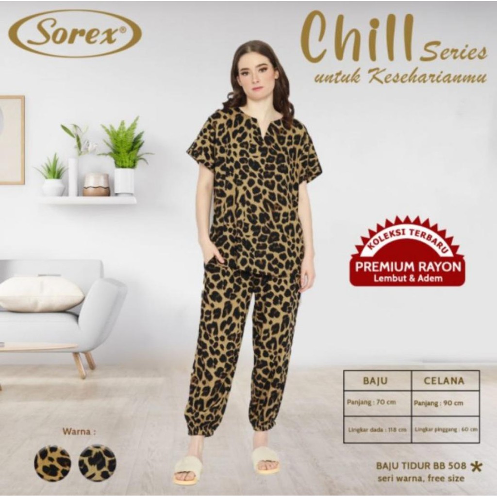 Terlaris Sorex Baju Tidur 1 Set Atasan+Celana  Chill Series Rayon Premium Piyama Freesize