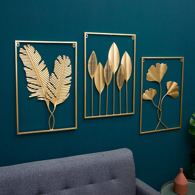 WallDecor Hiasan Dinding Frame Metal Gold Daun Leaf Ginko Scandinavian/ WALL Decor Nordic 60x40 l