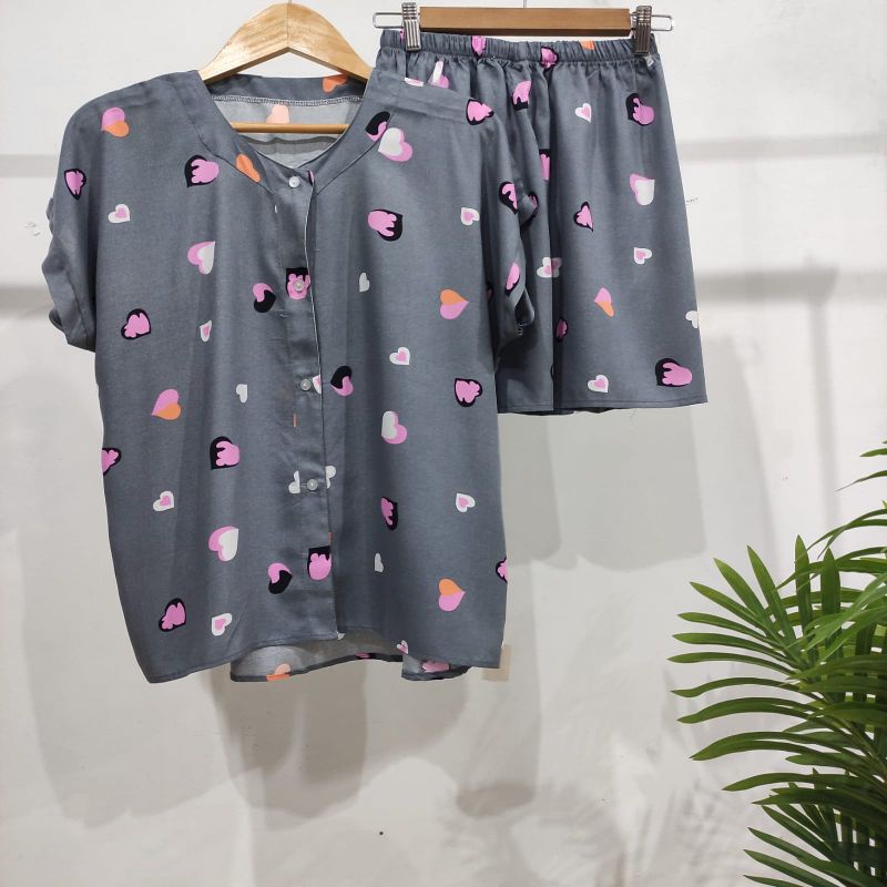 PIYAMA PENDEK RAYON | PIYAMA KANCING | BAJU RUMAHAN MURAH-TB 21
