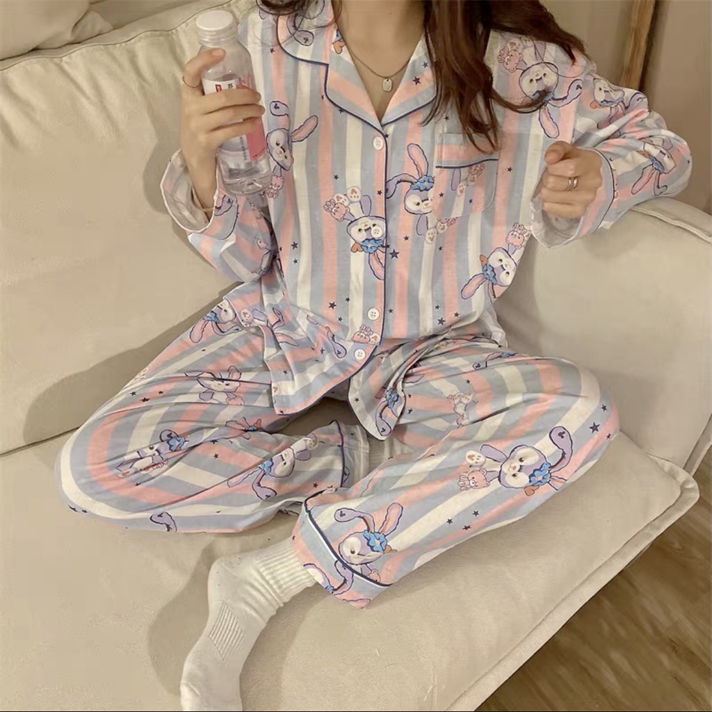 Piyama Baju Tidur Wanita PP Import Fashion Krah Kancing Lengan Panjang-7506