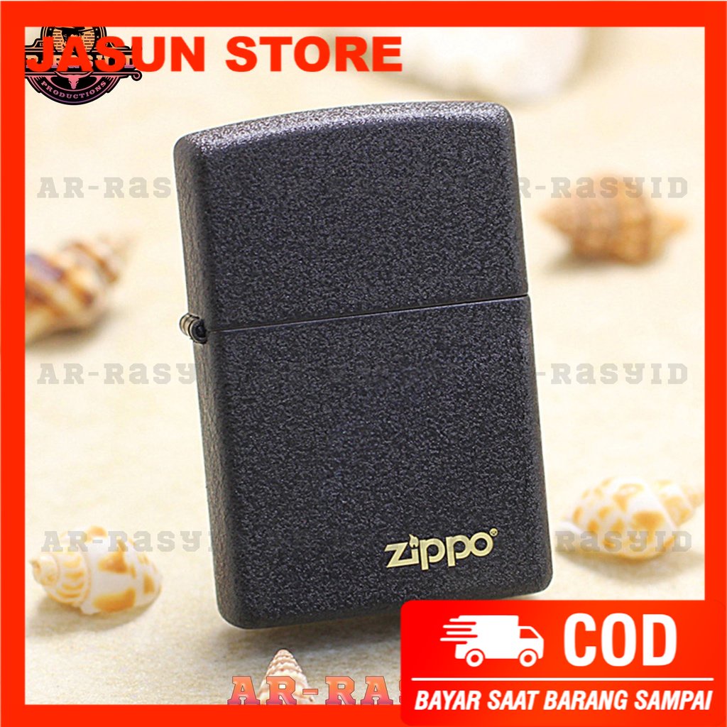 BISA COD! Korek Api Minyak Zippo Black Cracked Hitam Kasar Logo 211 ZL