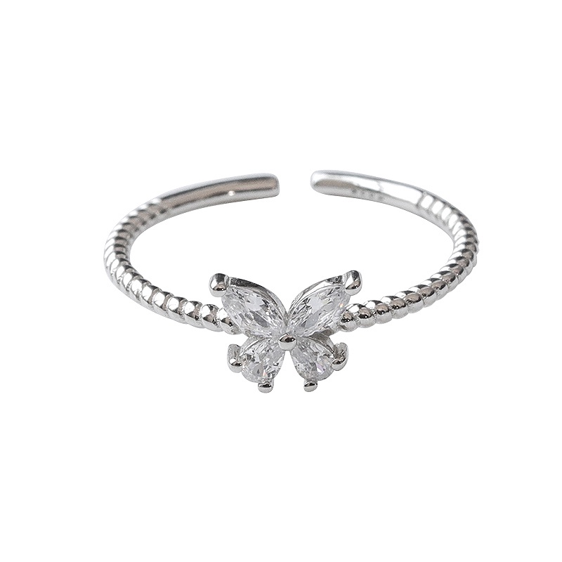 925 Silver Butterfly Diamond Ring Female Ins Small Ring  New Simple Accessories Gift