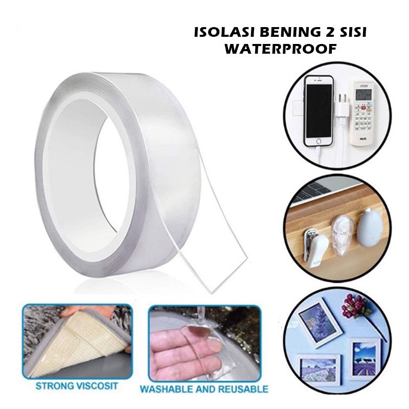 Double Tape Gel Isolasi Bening 2 Sisi Perekat Dinding Tembok Tanpa Bekas Selotip Ajaib Super Kuat Waterproof Reusable dobel tip