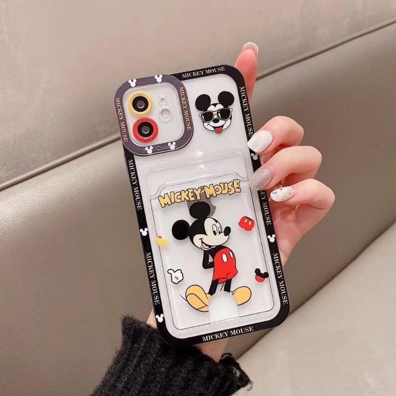 Case Transparan Disney Card Slot proteck kamera For Hp Oppo Realme Vivo Xiaomi Redmi Samsung