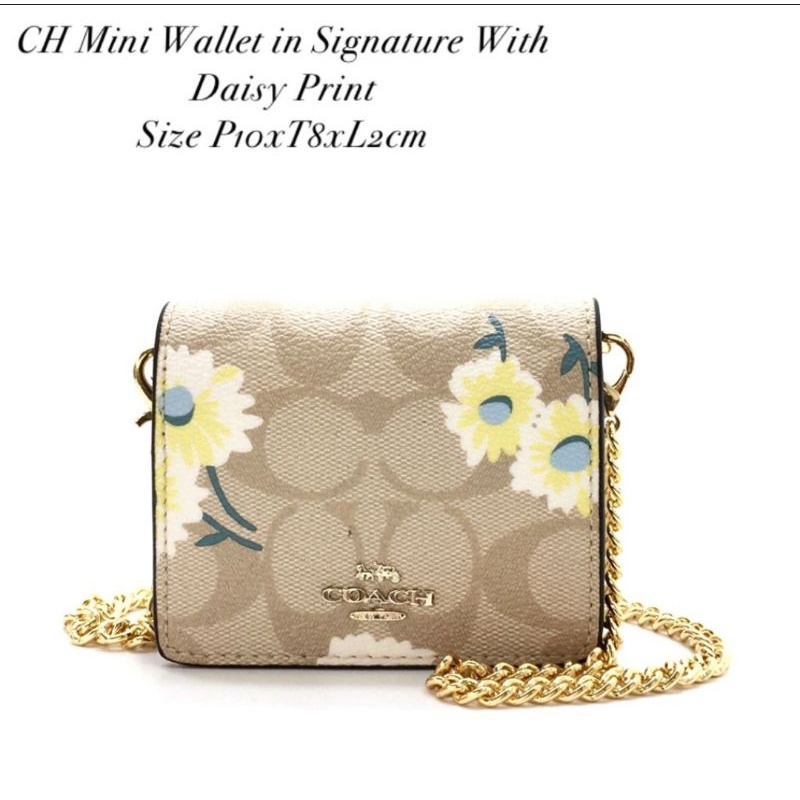 Dompet wanita coach mini wallet in signature with daisy print