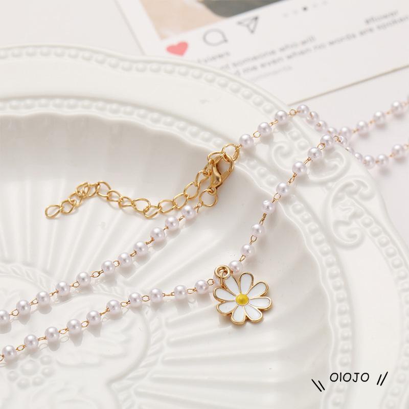 【COD】Kalung Rantai Dengan Liontin Bunga Chrysanthemum + Mutiara Untuk Wanita