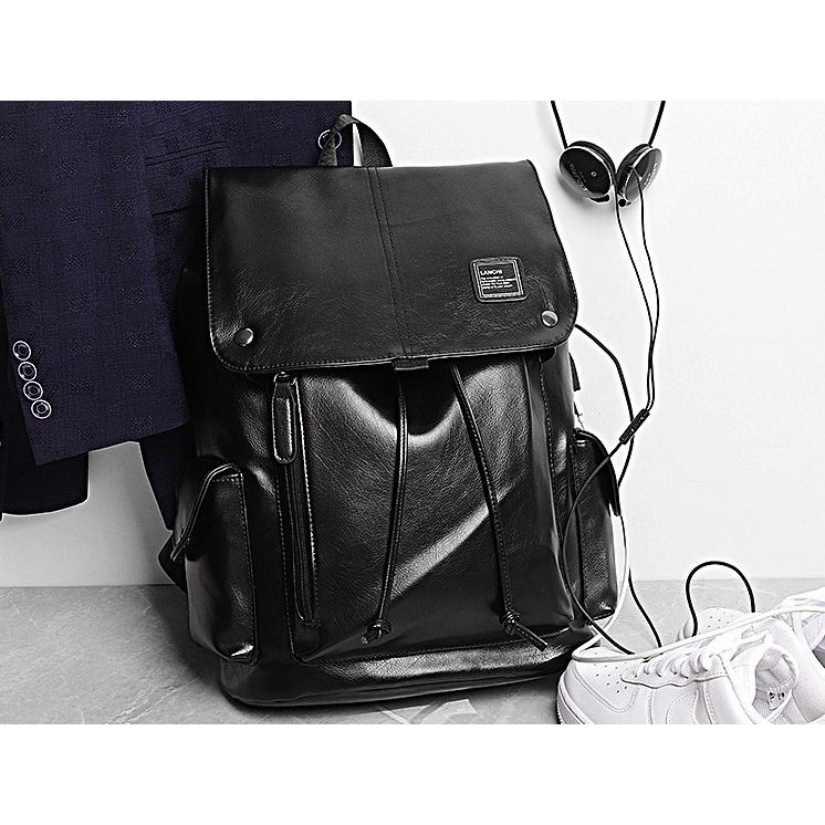 Backpack Tas Ransel Kulit USB Port Import