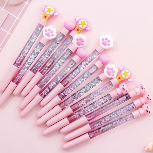 NEW PULPEN GEL KARAKTER PREMIUM GRILS HEART FAIRY STICK PIGGY CAT PINK