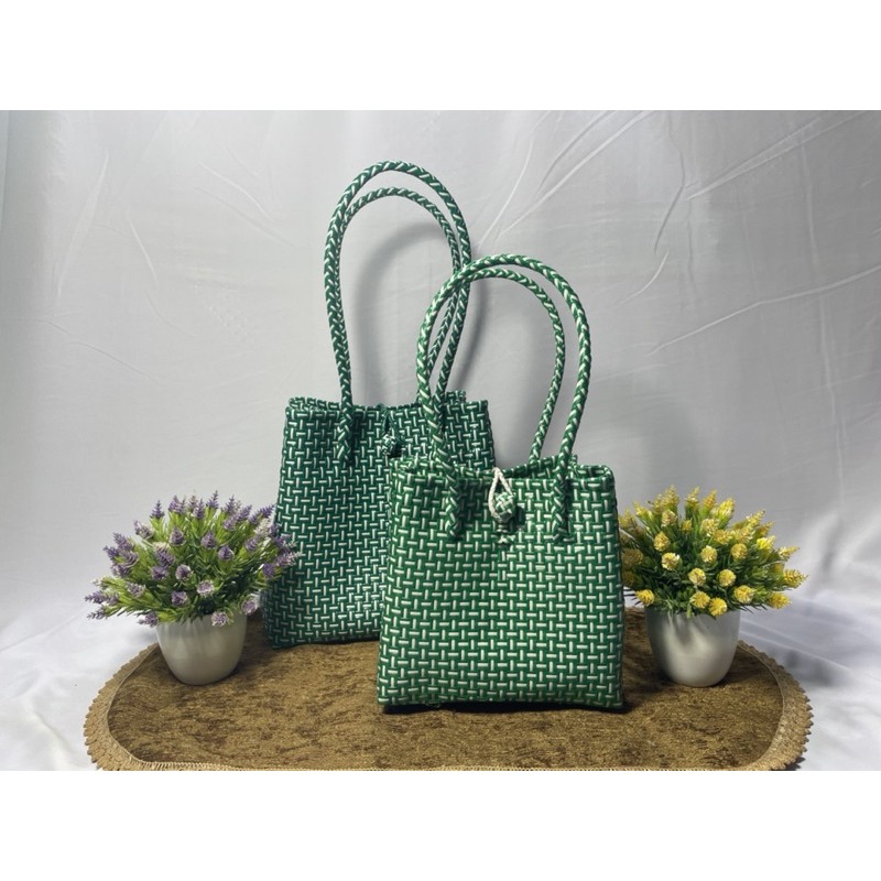 Tas Tote Wanita Anyaman Plastik Jali Warna Garis Putih / Tas Murah Jali Anyaman / Tas Belanja Pasar Berkualitas ~ READY STOK