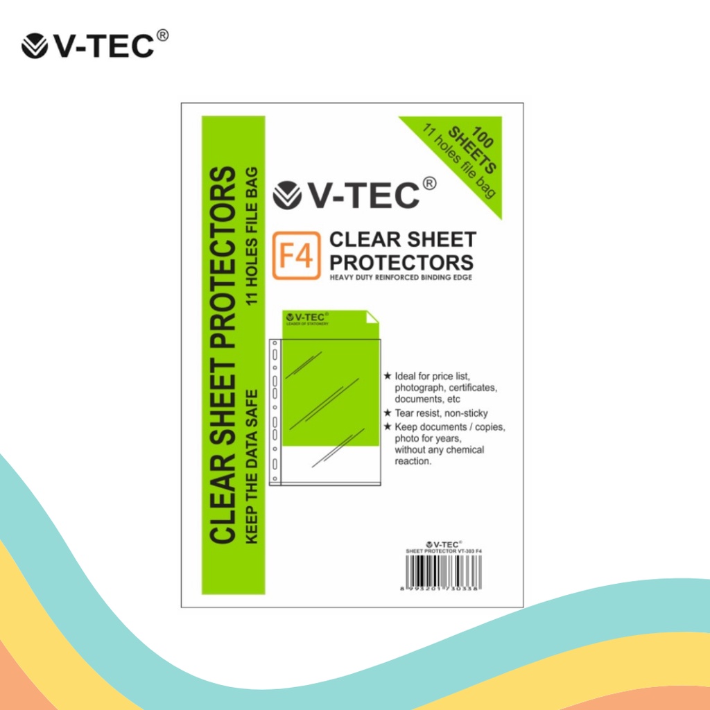 

CLEAR SHEET PROTECTOR V-TEC VT-303 F4 (100'S)