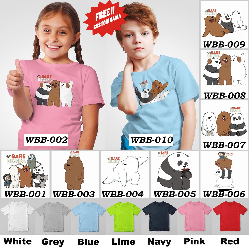 [FREE NAMA !!] Kaos Anak &amp; Family We Bare Bears 100% COTTON PREMIUM