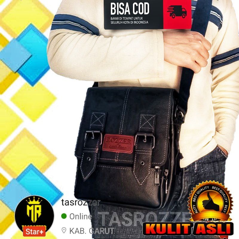 Tas selempang pria 100 % kulit asli Garut model 2 sabuk