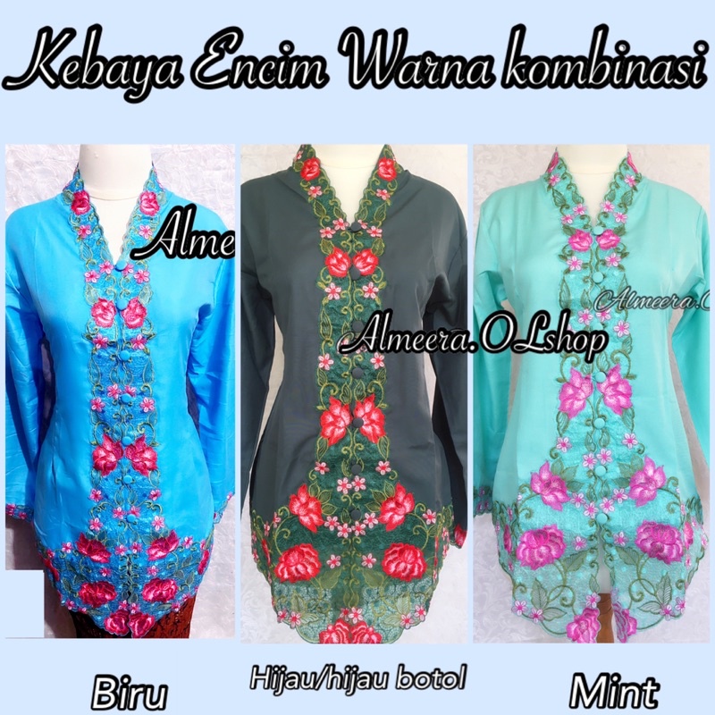 kebaya encim bordir bunga warna kombinasi 6L Ld 125 dan 7L Ld 130