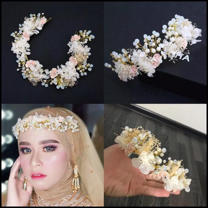Diskon Flower Crown Headpiece Bunga Wedding Crown Hijab / Non Hijab 08