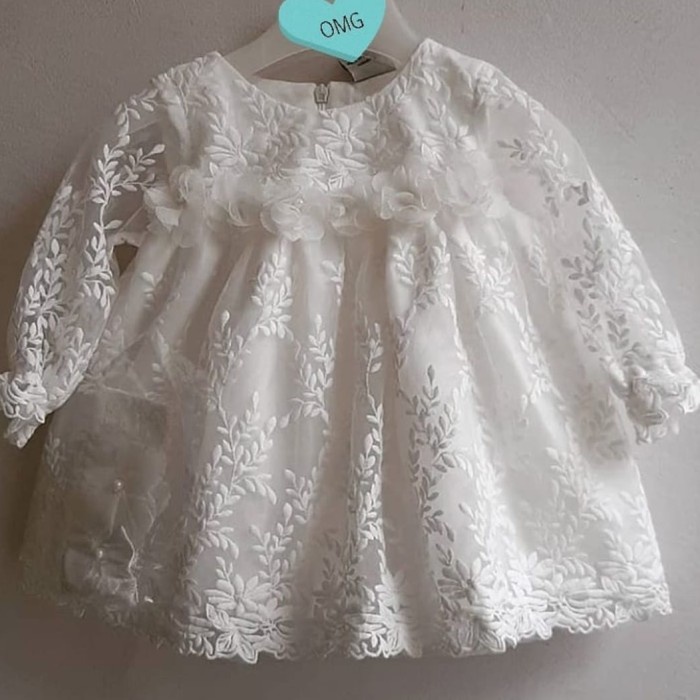 Newborn Baby Dress Akikah / Dress Brokat Anak / Dress Premium Anak - Putih, S