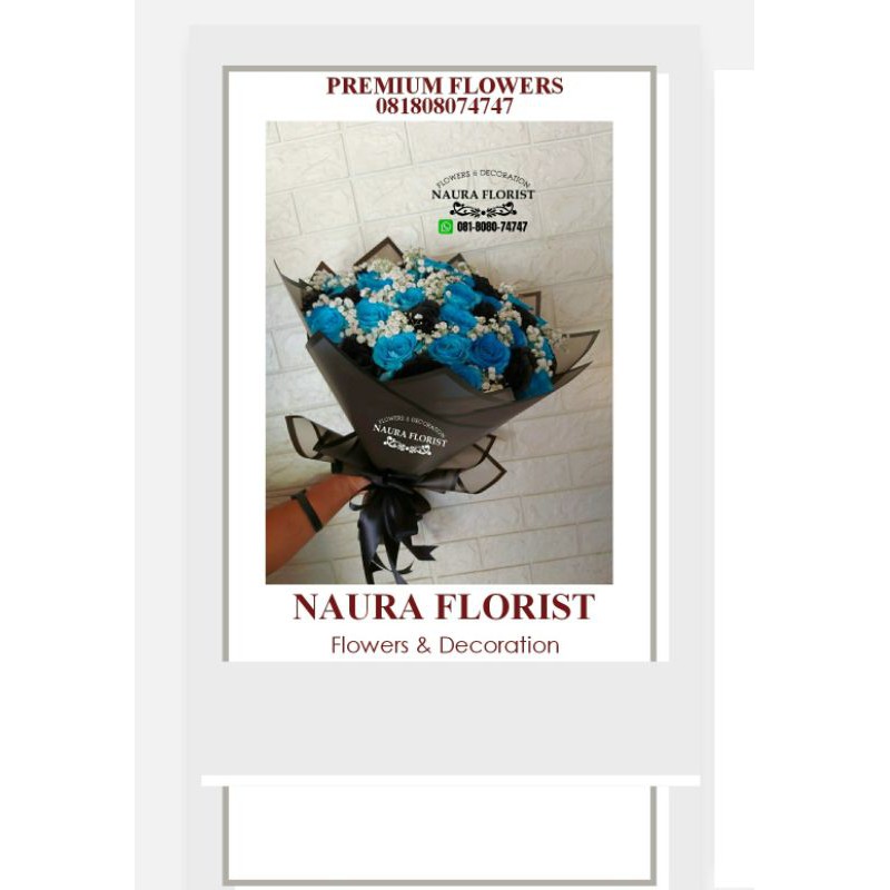 Buket bunga premium mawar biru dan mawar hitam buket bunga ultah buket wisuda