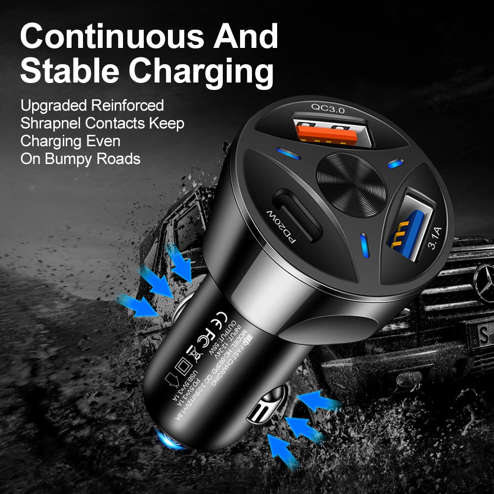 Pd 20W Charger Mobil QC 3.0 3.1A USB Tipe C Telepon Fast Charger USB C Car Charger Quick Charge 20W Tipe C PD Fast Car USB Charger Di Mobil